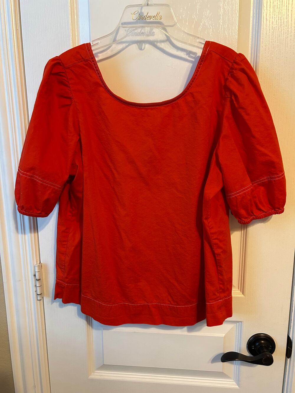 Loft Red Puff Sleeve with White Stitching Light Weight - L